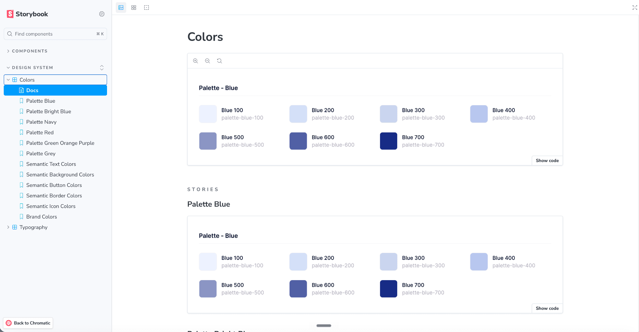 Design System color tokens and semantic roles documented in Storybook.
