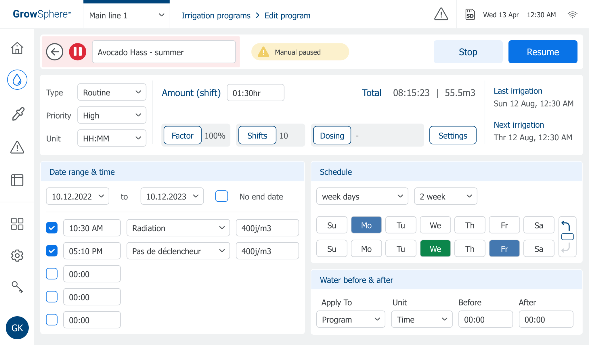 Program status — manually paused — after