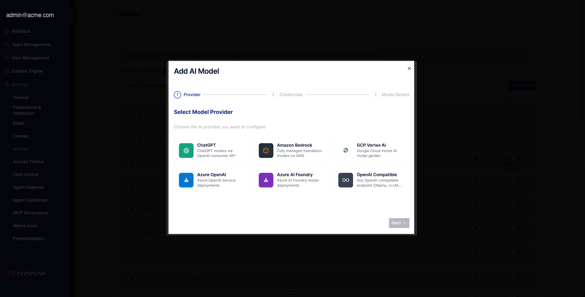 Step 1 — Provider selection